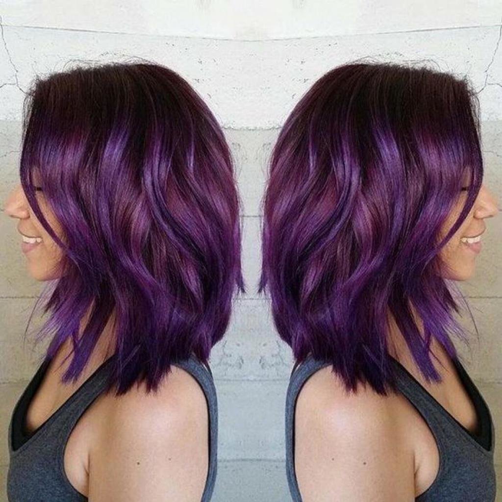 фиолетовое омбре на коротких волосах