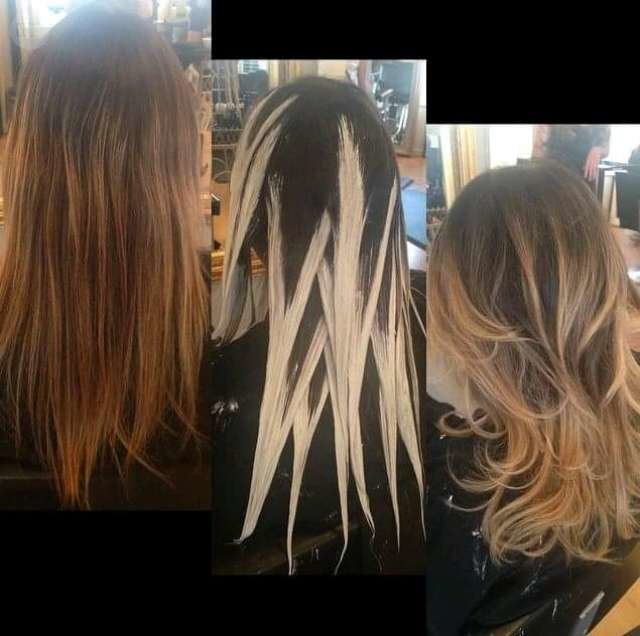 Волосы до, во время и после окрашивания.