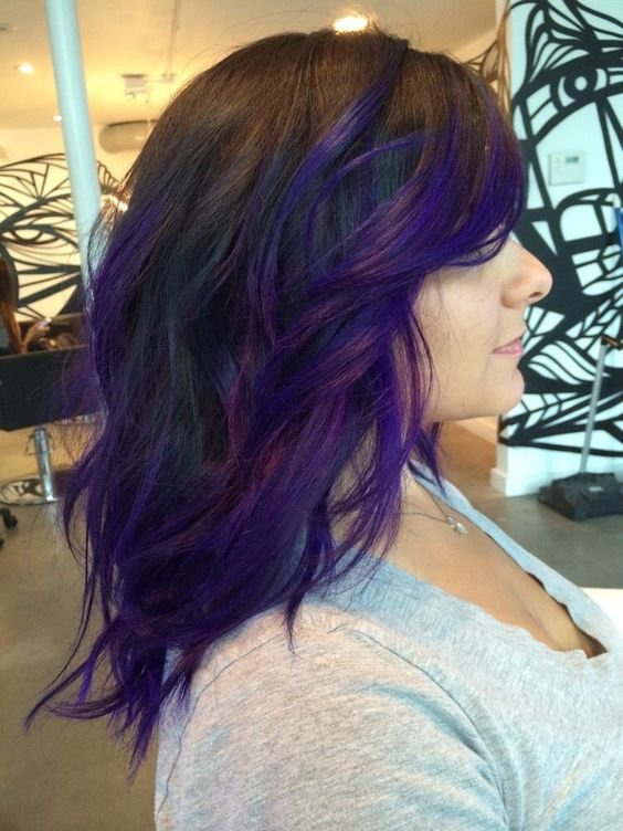 фиолетовый балаяж на темные волосы